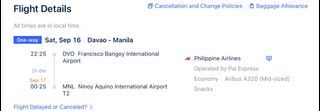 Davao to Manila Flight, Sept 16