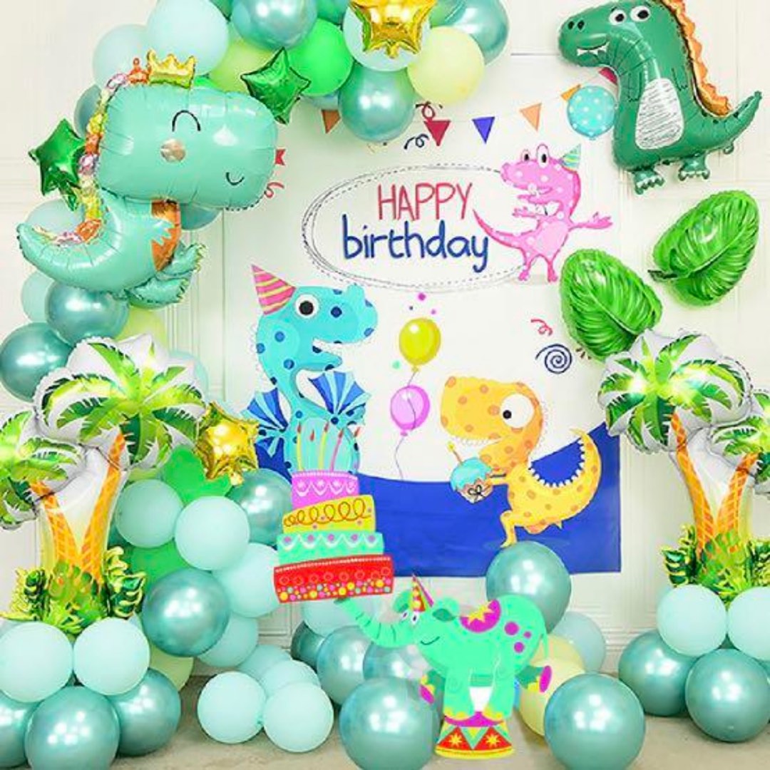 Dinosaur theme party supplies birthday banner backdrop balloons deco set / party deco, Hobbies