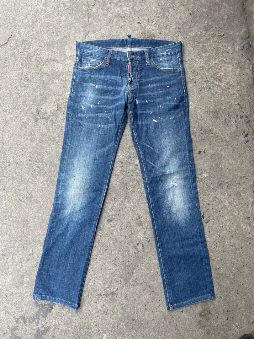 DSQUARED PAINT SPLATTER BUTTONFLY DENIM JEANS, Men's Fashion, Bottoms