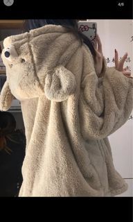 fluffy bear jacket set