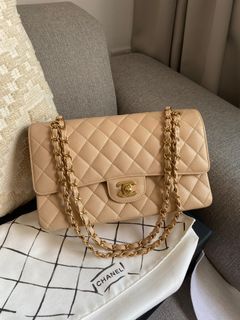 Chanel Small Classic Double Flap Beige Lambskin Silver Hardware