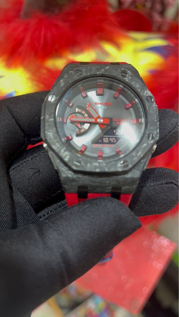 G Shock Ferrari red custom carbon gab2100 solar Bluetooth watch Casioak best quality