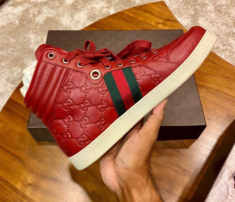 GUCCI GUCCISSIMA Ox Blood High Top Sneakers UNISEX Men s Fashion Footwear Sneakers on Carousell