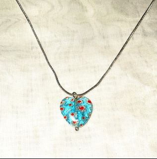 Heart shaped art glass pendant with 925 silver chain
