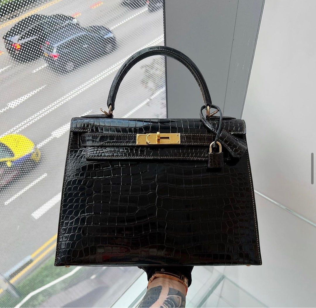 HERMES KELLY RETOURNE 28 BLACK TOGO, Luxury, Bags & Wallets on Carousell