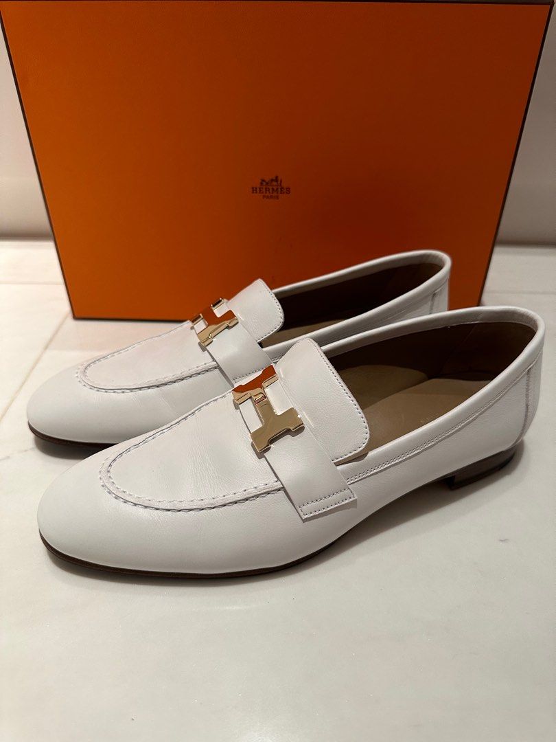 Hermes white loafers on sale