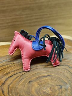 Hermes Gold/Bleu Nuit/Rose Pourpre Horse Rodeo Bag Charm PM