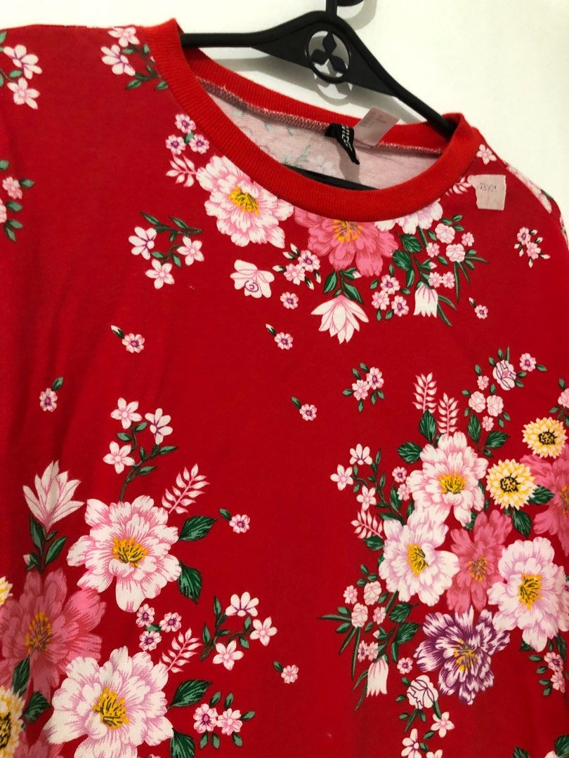 H M Red Floral Pullover Longsleeve Women s Fashion Tops Longsleeves on Carousell