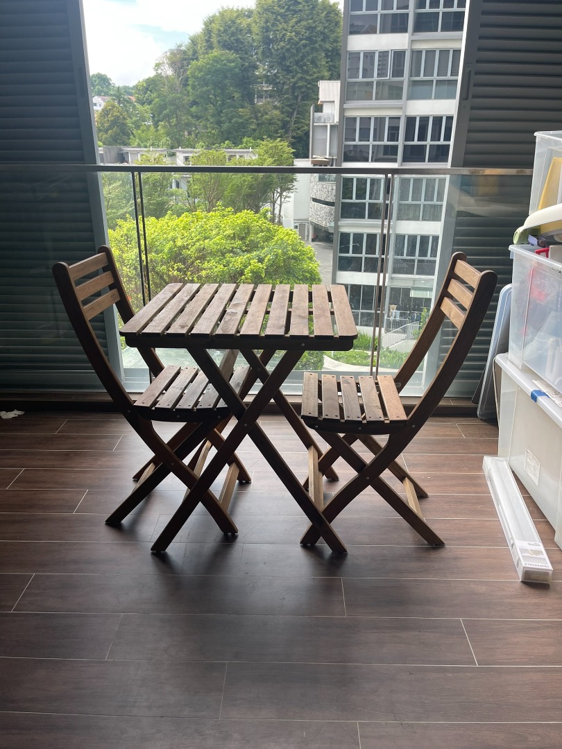 Ikea outdoor ASKHOLMEN foldable table with chairs, Furniture & Home