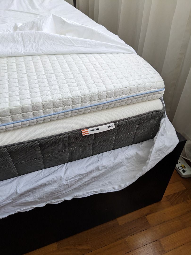 IKEA MALM Double Bed with HOVAG mattress and mattress topper