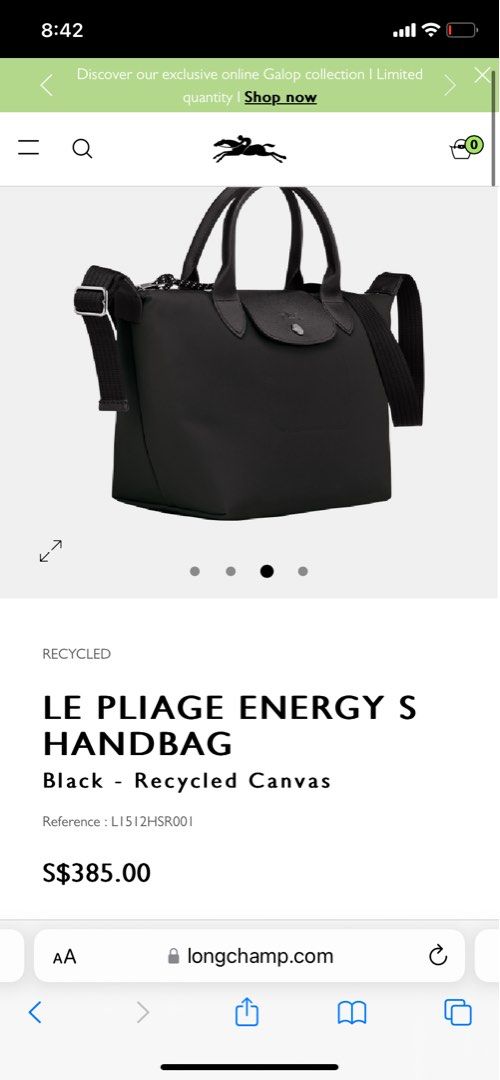 Le Pliage Energy S Handbag Black - Recycled canvas (L1512HSR001)