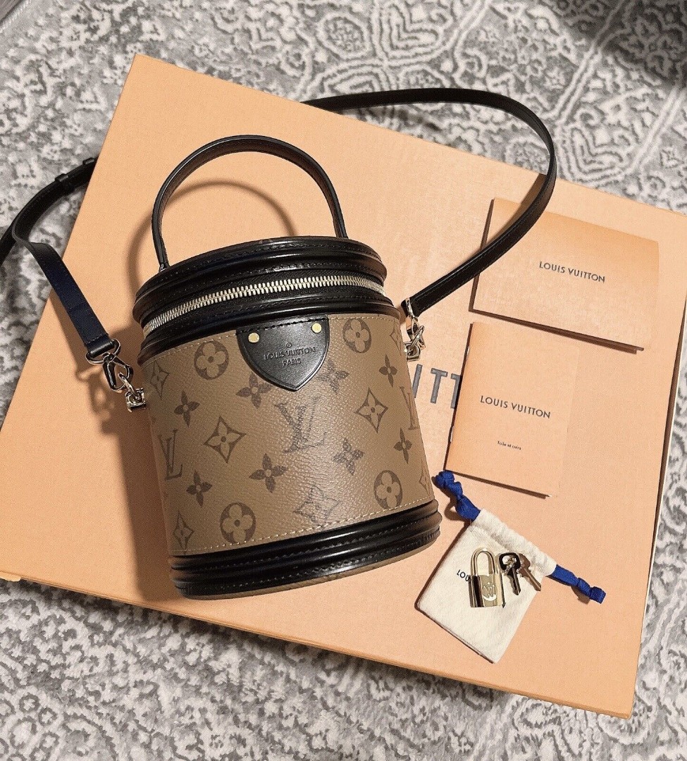 Cannes Monogram LV Logo Brown Hat Box Handle Vanity Bucket Bag