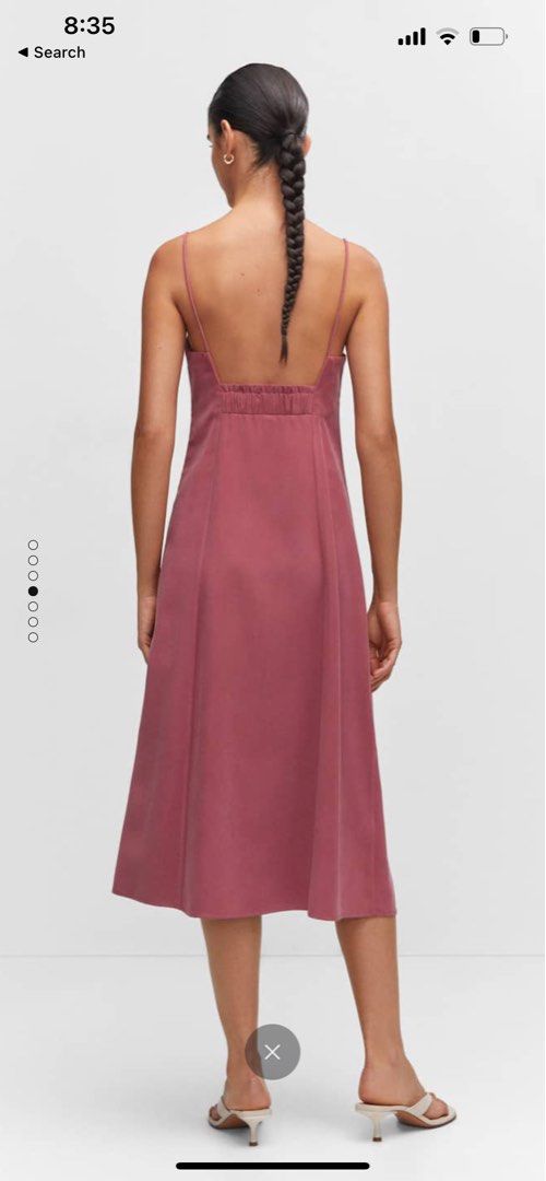 MANGO Low Cut Midi Dress in Pink