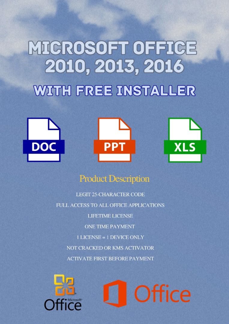 Microsoft Office Pro Plus (Category: Office & Business Technology) located in Navotas City. Submitted by imlambertf (Listing ID 1254823984, Image 1). Description: THIS IS NOT CRACKED OR KMS ACTIVATOR. ITO PO AY LEGIT 25-Character PRODUCT KEY FOR WINDOWS PC ONLY. For updated product key, Inquire first. Price may vary depending on the Microsoft Office version you need. PLEASE, PLEASE, PLEASE DISREGARD THE LAST 3 ACTUAL PHOTOS..