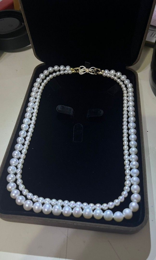 multiple ways of wearing Double strand freshwater pearl necklace