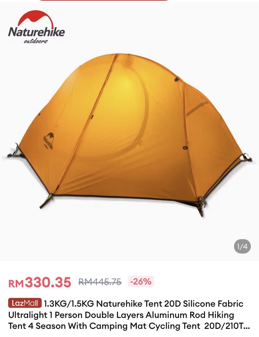 Naturehike 1 man tent 20D ultralight Sports Equipment Hiking