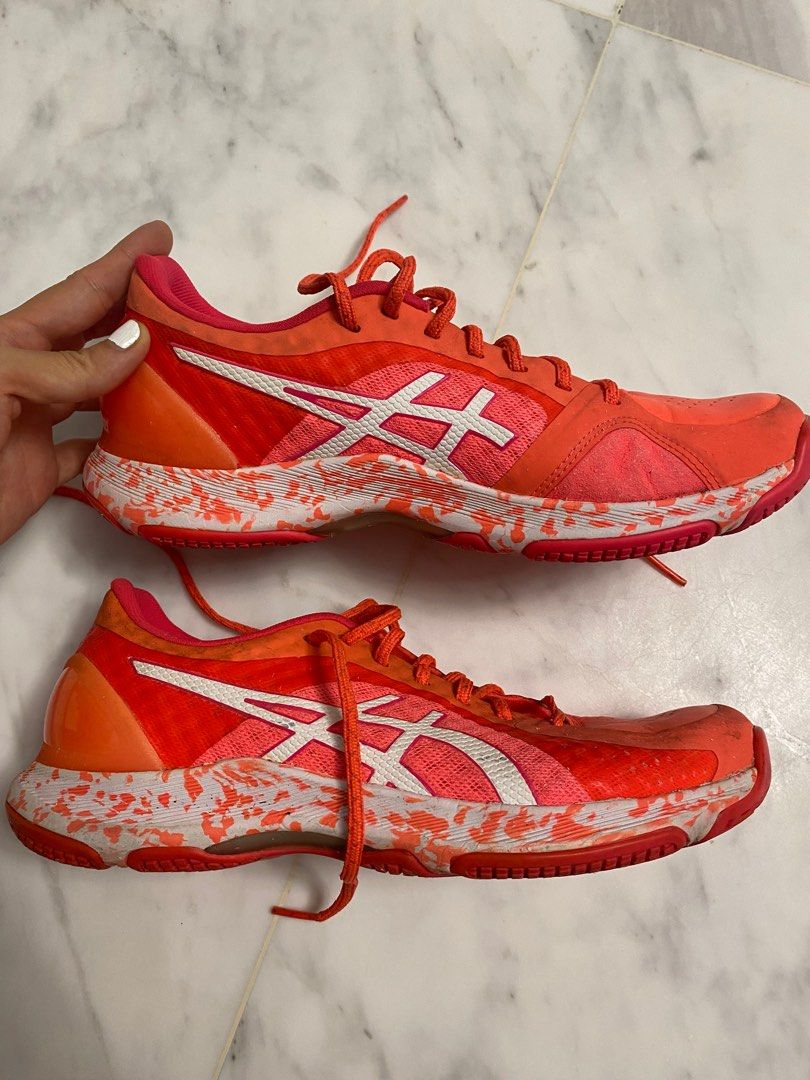 Asics gel netburner super ff flash coral netball trainers shop