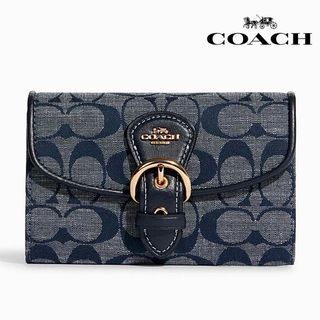 New Coach 🇺🇸 Original C8308 Navy Kleo Wallet in Signature Chambray Denim Women Fold Wallet Purse with Full Set of Coach Package 