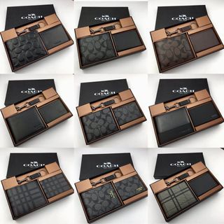 New Coach 🇺🇸 Original Compact ID Wallet in Signature Men 2 in 1 Wallet and Keychain Gift Sets with Full Set of Coach Package 