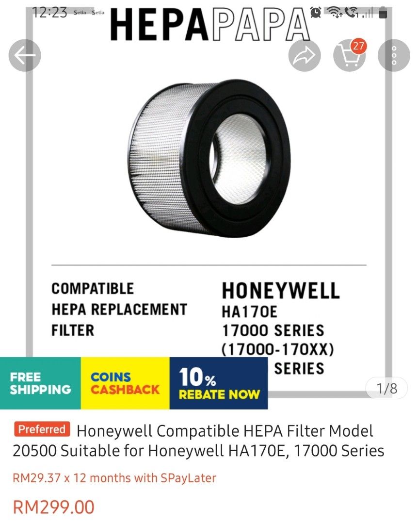 Honeywell ha170e filter sale
