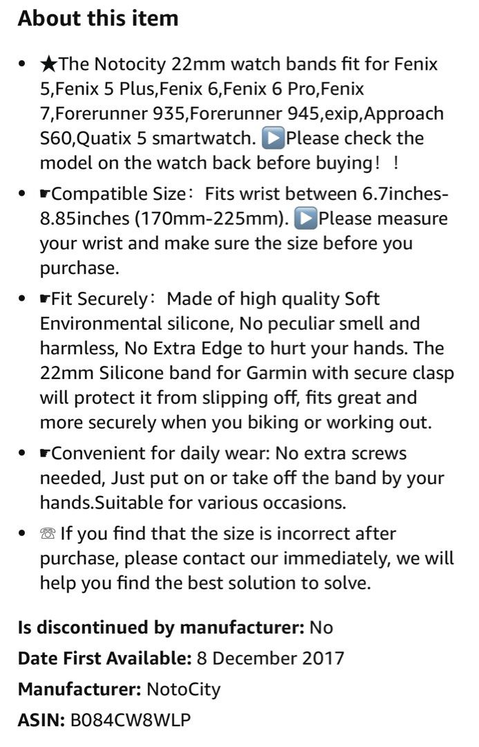 NotoCity Compatible Fenix 5 Band 22mm Width Soft Silicone Watch