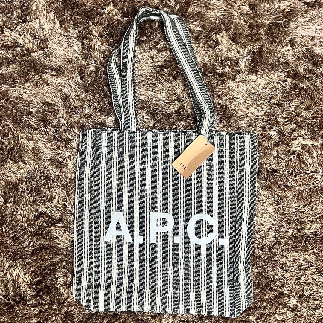 [ON HAND] APC Canvas Tote Bag in Black White Stripes, Women's Fashion
