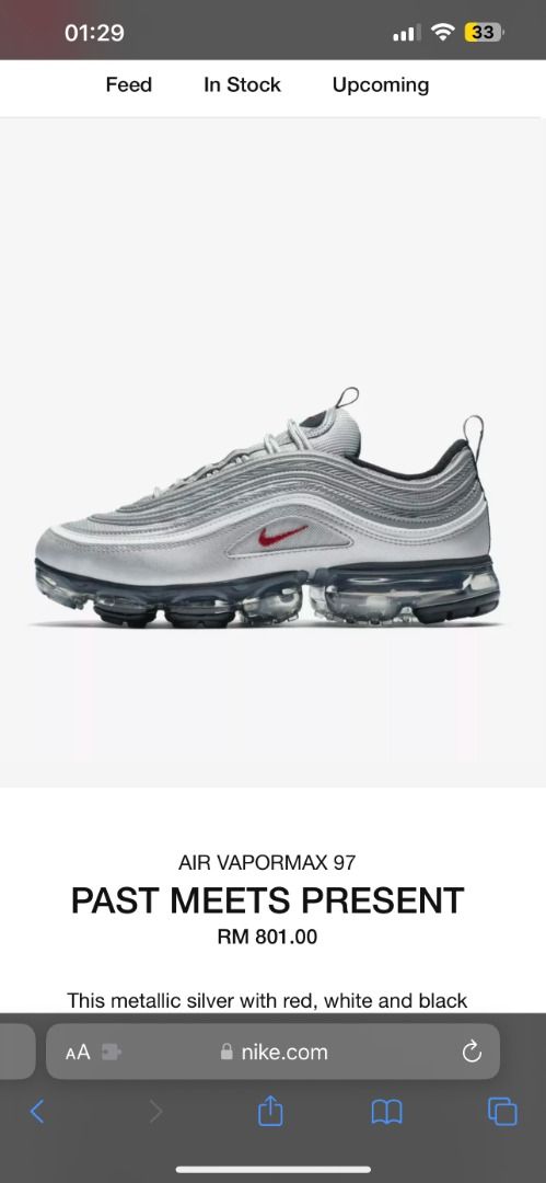 ORIGINAL NIKE AIR VAPORMAX 97 SILVER GRAY RUNNING SHOE SNEAKER