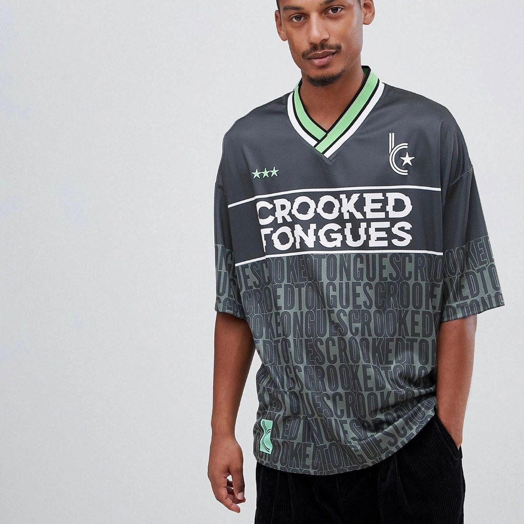 Crooked Tongues oversized soccer jersey in white
