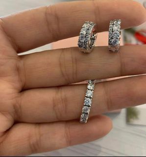 Pandora Eternity Row ring with Double Band Earrings set