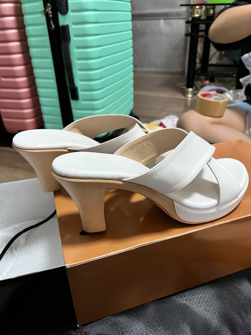 Parisian White Heels Women s Fashion Footwear Heels on Carousell