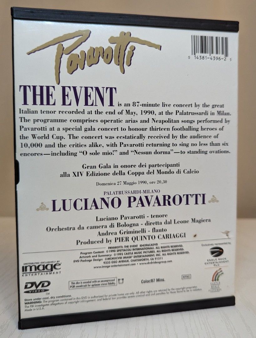 Pavarotti - THE EVENT [DVD], 興趣及遊戲, 音樂、樂器& 配件, 音樂與