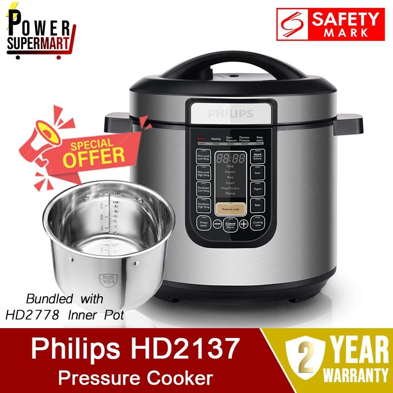 Philips HD2137 63 HD2137 Pressure Cooker. Bundled with HD2778 Inner Pot. MultiCooker Functions. 2 Years Warranty. Safety Mark Approved. TV Home Appliances Kitchen Appliances Cookers on Carousell