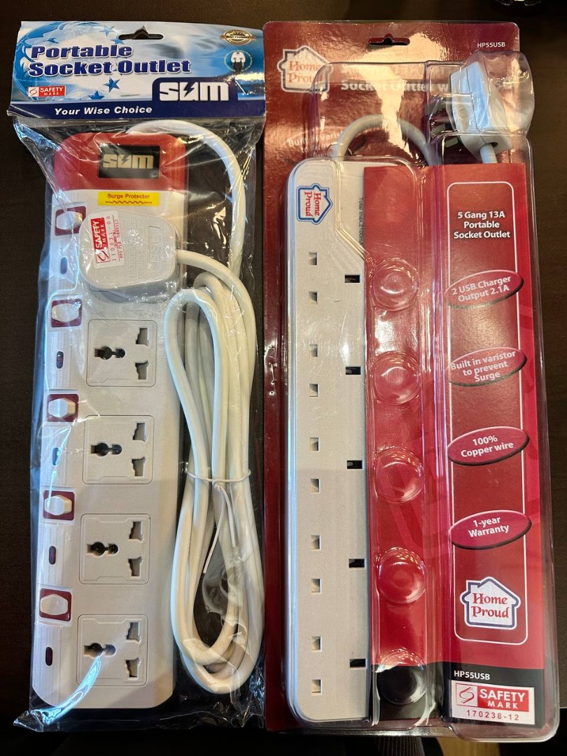 Portable Socket Outlet - 3m Cable, 5 Gang 13A, TV & Home Appliances ...