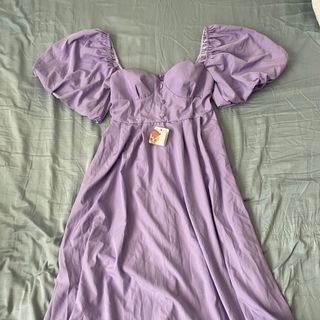 Purple Puffsleeves Long Dress