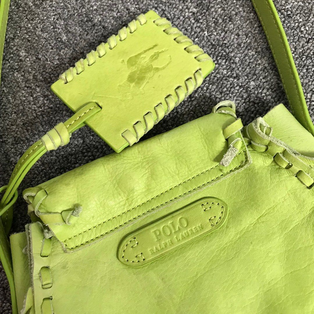 RALPH LAUREN FRINGED CROSS BODY BAG FULL LEATHER AUTHENTIC CANDY