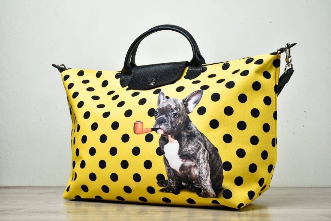 Longchamp x Toiletpaper: bags which have dog