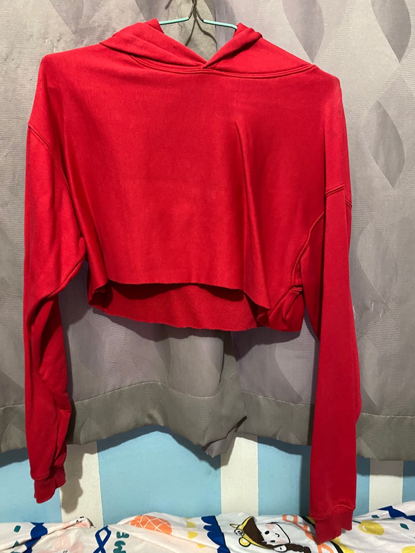 Red cropped cotton hoodie Men s Fashion Tops Sets Hoodies on