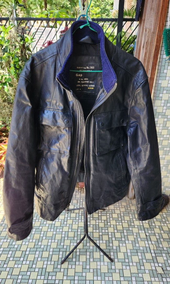 Retro Gap Leather Jacket winter wear Black sz M Men s genuine leather zip up