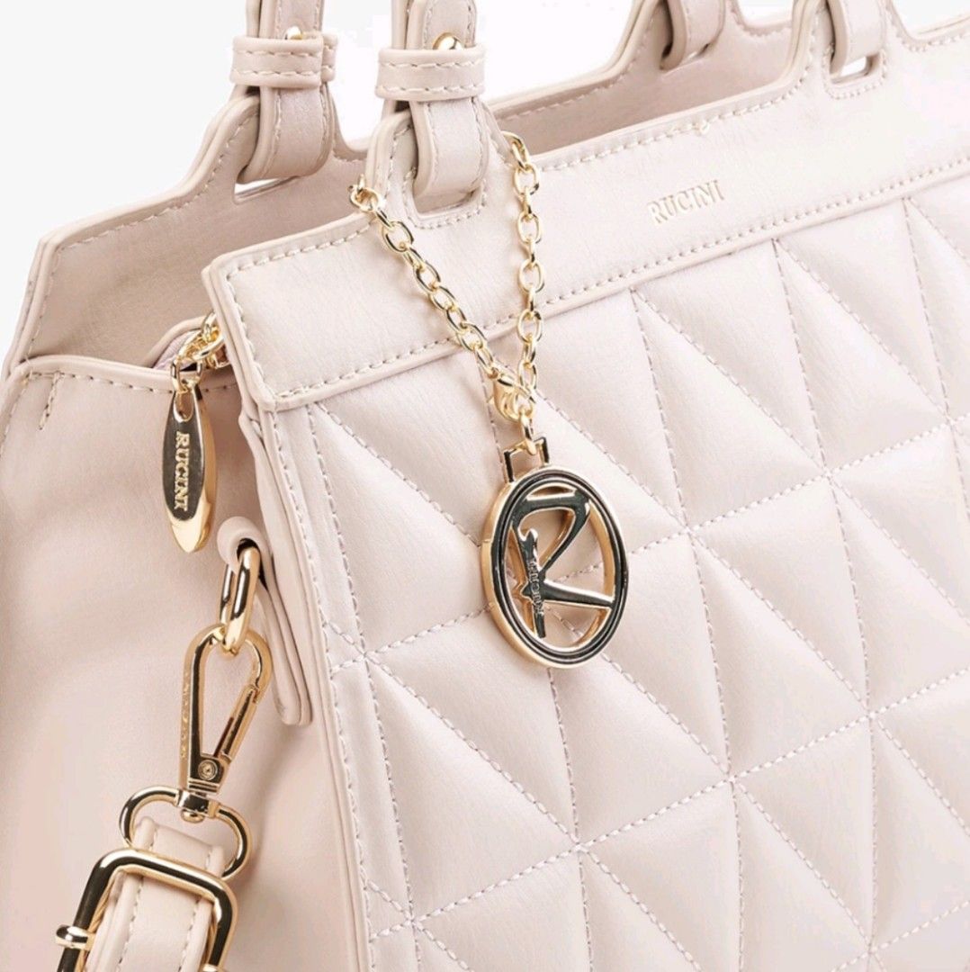 RUCINI Quilted Set Square Shoulder Tote Cross Body Bag Beige Women s Fashion Bags Wallets Shoulder Bags on Carousell