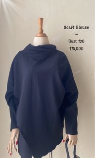 Scarf blouse top atasan hitam oversized bigsize jumbo plus size lengan panjang lucu unik keren preloved murah second thrift premium korea jepang