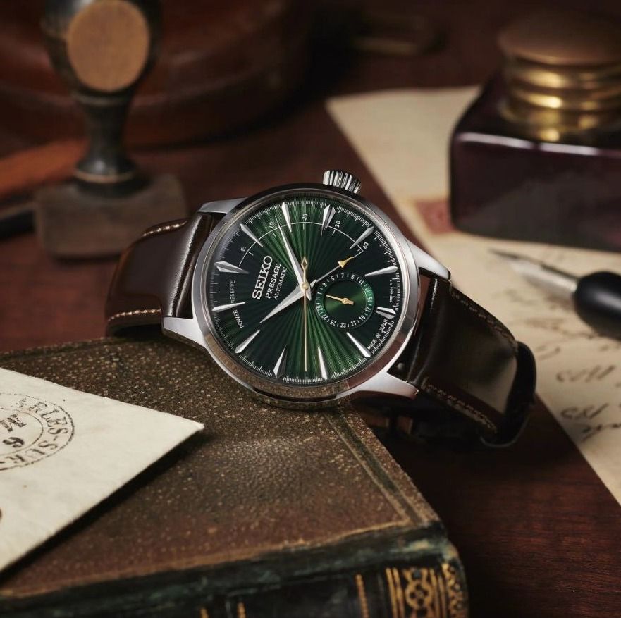 Men's automatic presage black leather strap watch 40.5 new arrivals mm
