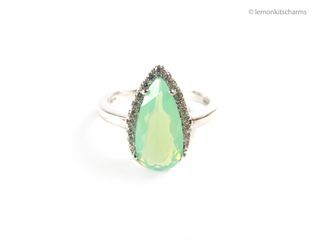 Sterling Silver Green Opaline Crystal Ring US 8.75, rg324-c