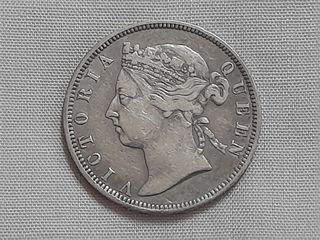Straits Settlements Queen Victoria 20 Cents Silver Coin 1891