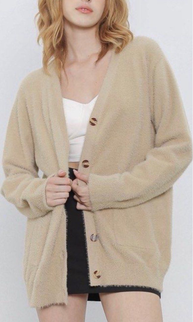 SUPERGURL FYNN FUZZY LONG CARDIGAN NUDE