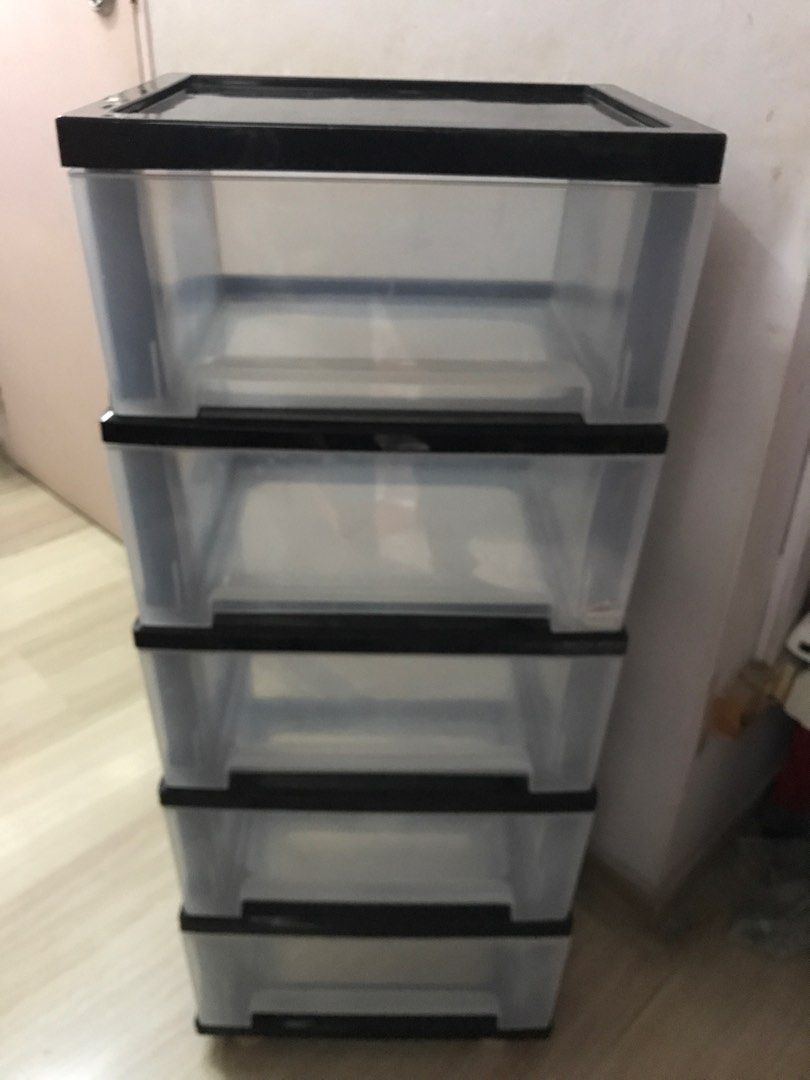 Toyogo 5 tier plastic pull out drawer with wheels, Furniture & Home
