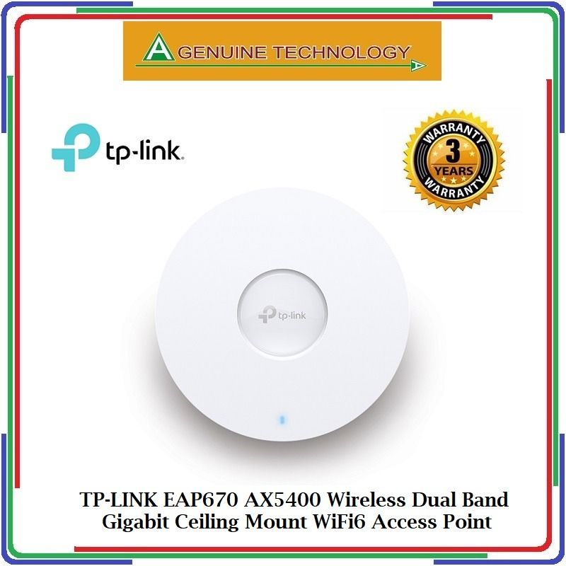 TP-Link Access Point WiFi 6 EAP670 AX5400 Gigabit, PoE+ E DC, Mesh E Roaming Per Copertura Totale
