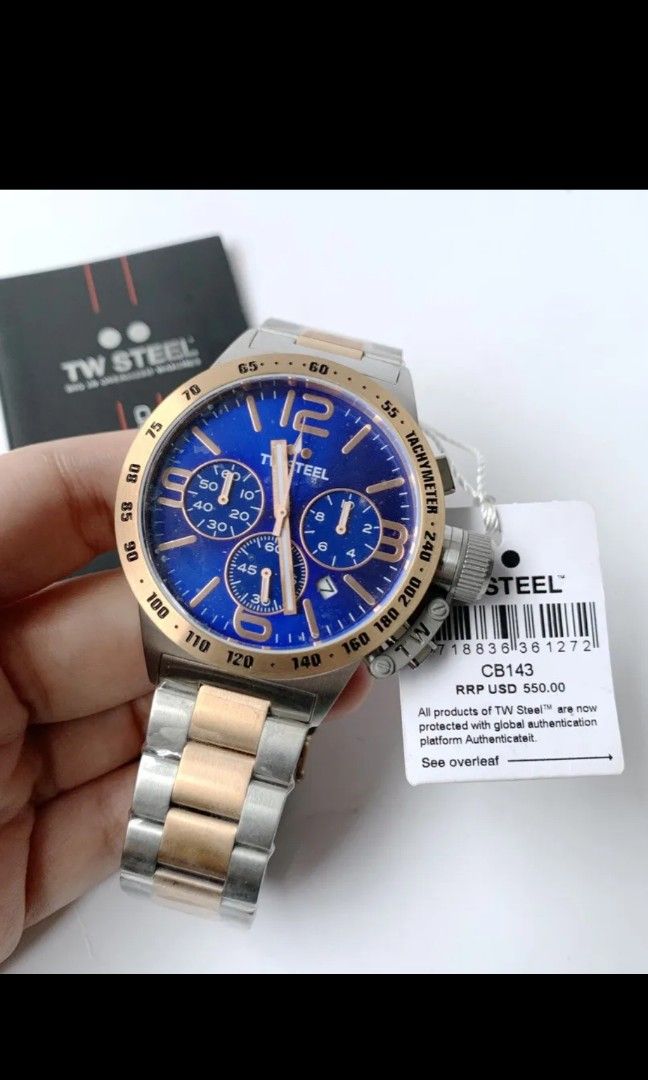 TW Steel Watch CB143 Canteen 45MM Chrono Blue Rose Gold Silver Steel NO BOX