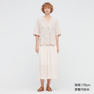 Uniqlo x IDLF Off White Embroidered Open Collar Top