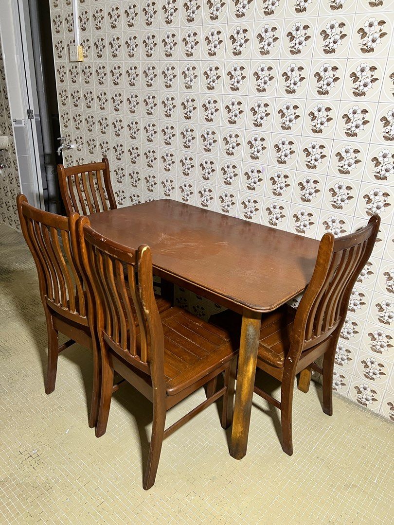 Used Dining Table Set with Four Chairs, Furniture & Home Living