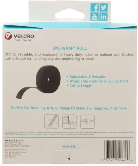 VELCRO Brand ONE-WRAP Double Sided Roll, 45 Ft x 1-1/2 In, Cut to Length  Straps Heavy Duty